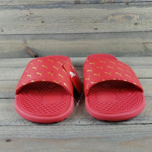 Puma Cool Cat Bold 2 Slides Sandals Red Gold - Picture 4 of 8